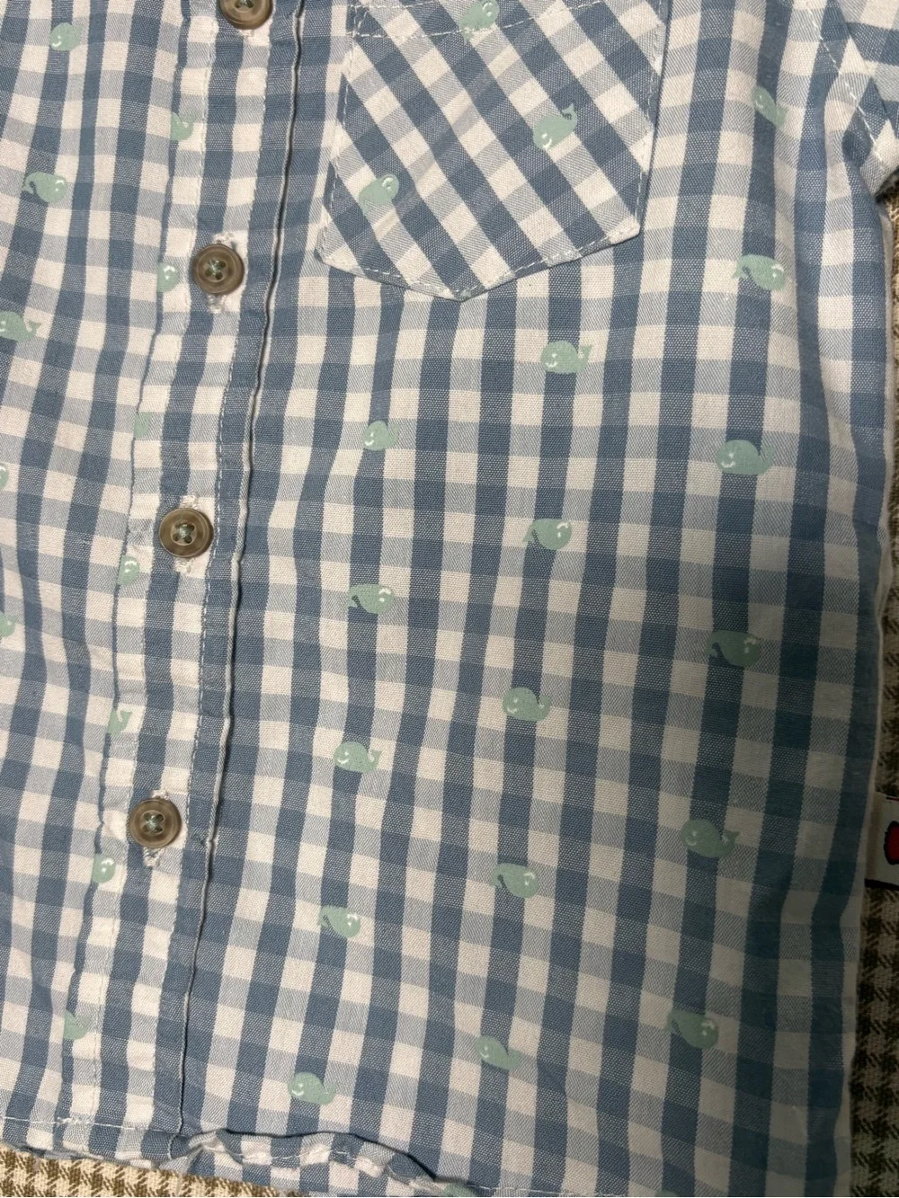 Dapper Dude Blue Gingham Whale Button-Up Shirt Boys Size 24 Months